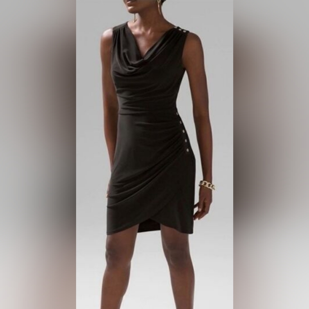 White House Black Market Asymmetrical Black Dress - Picture 2 of 4